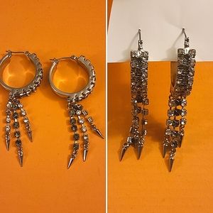 DKNY Edgy Rhinestone Hoop Earrings with Spike Fringe